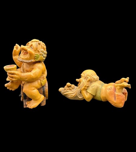 Pair ANRI Italy 4in Troll Gnome Figurines MCM Whimsical Woodland Folk - Picture 2 of 16