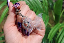 Sequin Butterfly Purse Charm Keychain with Rhinestone Heart