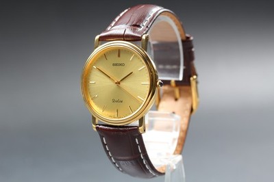 [Near MINT#3] SEIKO Dolce 8N41-7030 32mm Gold Dial Brown Band Quartz Men's Watch