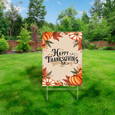 Elegant Happy Thanksgiving Yard Sign Fall Pumpkins Autumn Leaves Outdoor Decorat