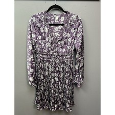 Cato Womens Floral Dress Womens Medium Purple White Pleated Ruffle Stretch