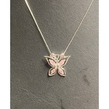 925 Sterling Silver And Pink Gems Butterfly Pendant Necklace Sky