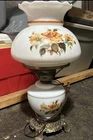 Vintage Hand-Painted Milk Glass Electric Hurricane Lamp – Floral Design