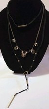 Layered Black Cord Necklace W/Antiqued Gold Tone Beads Rhinestones Metal Boho