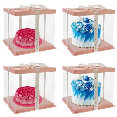 4 Pack Clear Cake Box Carrier 10'' X 10'' X 9'' Cake Packaging Container with Ri...
