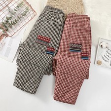 Women Ethnic Quilted Padded Trousers Check Harem Pants Pocket Warm Winter M-4XL