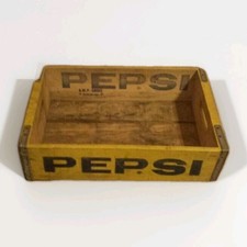 Vintage Wooden Pepsi Cola Soda Pop Bottles Cans Crate Case Tray Carrier Yellow