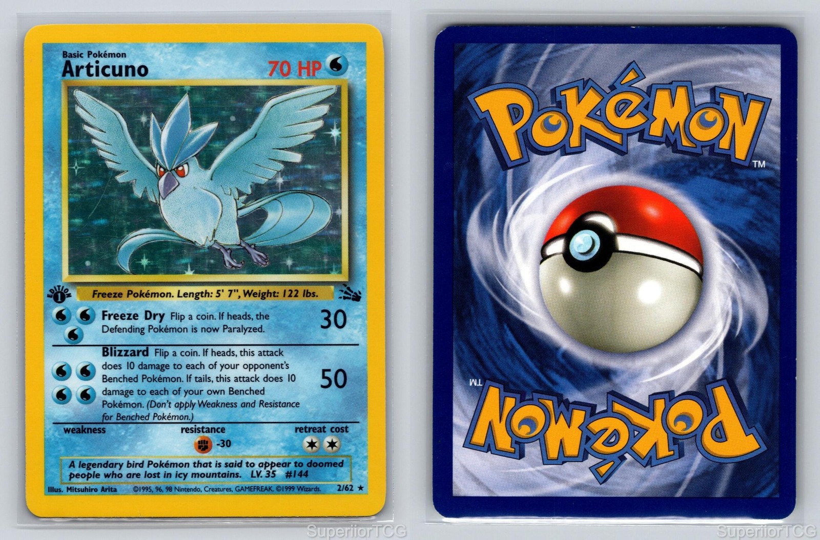 Articuno 2/62 Rare Fossil Pokemon 1st Edition Holo Near Mint