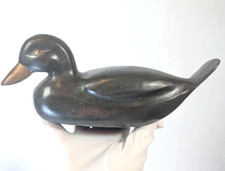 Antique Solid Brass Beak metal Cast Duck statue black painted Decoy Farmhouse NR