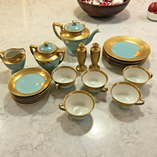 Vtg Noritake M Tea Set Turqoise Gold Gilt Discontinued Rare 22 Pieces