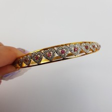Gold Toned Sparkly Heart Design Love Bangle U...