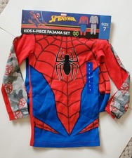 Marvel The Amazing Spider-Man Boy's 4 Piece Pajama Set Sz 7 Glow In The Dark PJ