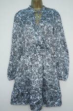NEW LOOK LIGHT BLUE PAISLEY FIX WRAP PUFF SLEEVE TEA DRESS SIZE 18