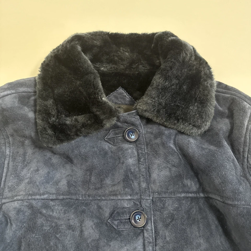 Dennis Basso Blue Suede Button Close Jacket Coat Womens Small Heavy Y2K - Image 3 of 4