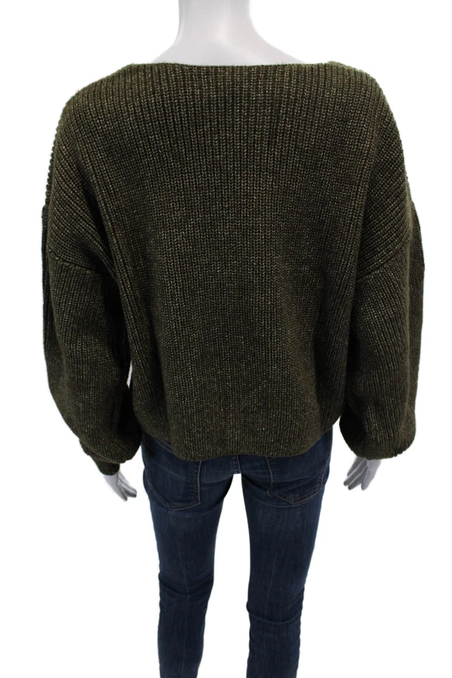 Что-то темно-синий женщин v-образным вырезом 3/4 рукав пуловер толщиной вязаный свитер зеленый размер M - Изображение 3 из 4