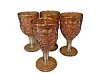 Vintage Set of 4 Imperial Marigold Carnival Glass Stemmed Grape Cordial Glasses