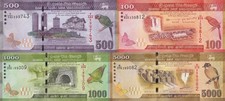 Sri Lanka 100 500 1000 5000 Rupees 2019 2020 2021 P 125 126 127 128 UNC Set 4 p