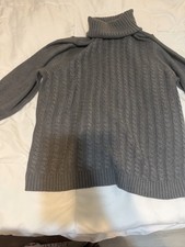 Women's Gray Cable Knit Turtleneck Sweater Pullover Long Sleeve M