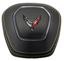 2020-2024 CHEVROLET CORVETTE DRIVER WHEEL AIRBAG OEM Black with Yellow Stitching