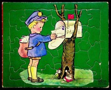 Little Boy Mailman Giving Mail To Mouse 1961 Sifo Frame Tray Puzzle