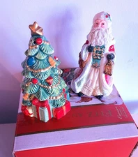Fitz and Floyd Bountiful Holiday Santa Christmas Tree Salt & Pepper Shaker Set