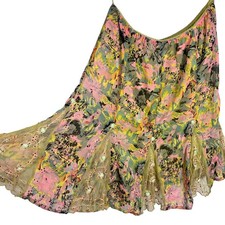 Y2K Dark Floral Chiffon Sequin Lace Embroidered Skirt Fairycore Whimsygoth Sz L