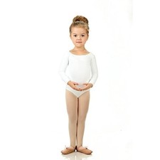 Elowel Pajamas Gymnastics Leotards for Girls - Long Sleeve Scoop 4-6, White