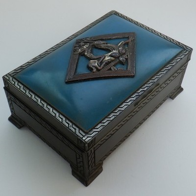 Vintage Jugendstil Schatulle Deckel Reiten Hirsch Floral Design Schmuckkästchen Japanisch