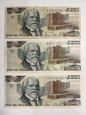 Mexico 2000 Pesos 1987 Banknotes Banco de Mexico (LOT OF 3) Circulated