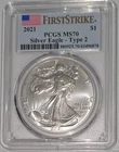 2021 Silver Eagle, Type 2,  PCGS MS70, First Strike, FREE SHIPPING