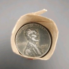 1943 Lincoln Steel Wheat Small Cent Roll, 50 Coins Circulated, Uncertified