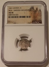 NGC Livonia (Latvia) Swedish Occupation 1661 Silver Solidus Riga Mint AU58