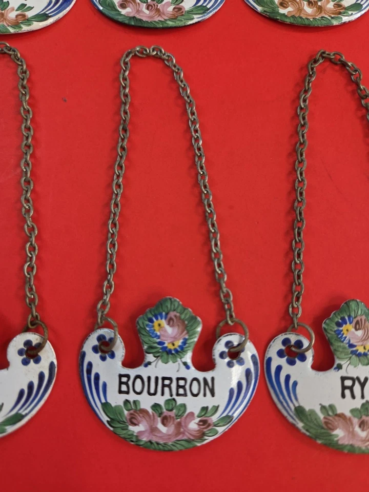 6 ANTIQUE PORCELAIN HAND PAINTED LIQUOR TAG LABELS~MADE IN FRANCE EARLY 1900'S  - Image 4 of 4