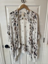 Max Studio Floral Print Boho Shawl Kimono Cardigan Swimsuit Cover-up One Size