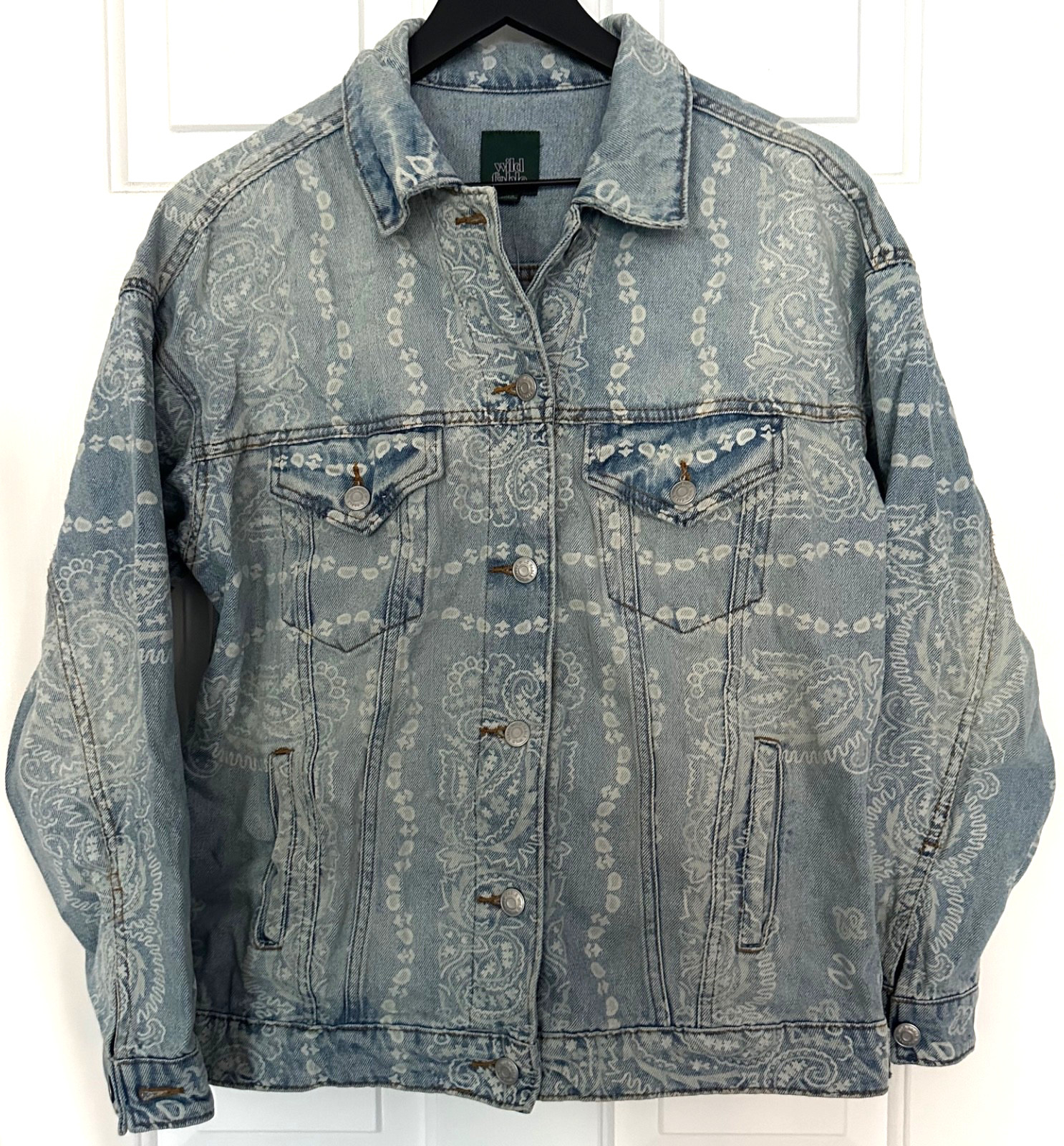 Women's Paisley Designer Button Up Jean Jacket - Wild Fable - Blue - Size XS NWT