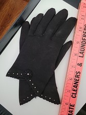 Vintage Black Elvette Dress Gloves Blk Bead  Rhines Accent Sz Sm-med