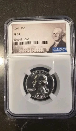1964 Washington Silver Quarter 25C NGC Graded PF68 90%