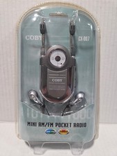 Coby CX-007 Mini AM/FM Pocket Radio w/Headphones  Neck Strap New Sealed