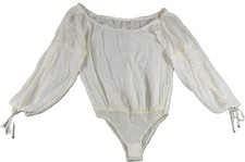 Free People Intimately Boho Peasant Bodysuit Cotton Gauze Off Shoulder White SM
