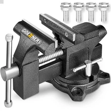 Bench Vise 4-1/2", Heavy Duty Forged Steel, Swivel Base for Workbench, DIY