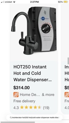 insinkerator HOT250 Instant Hot & Cold Water Dispenser System,2-Handle-Matte Blk