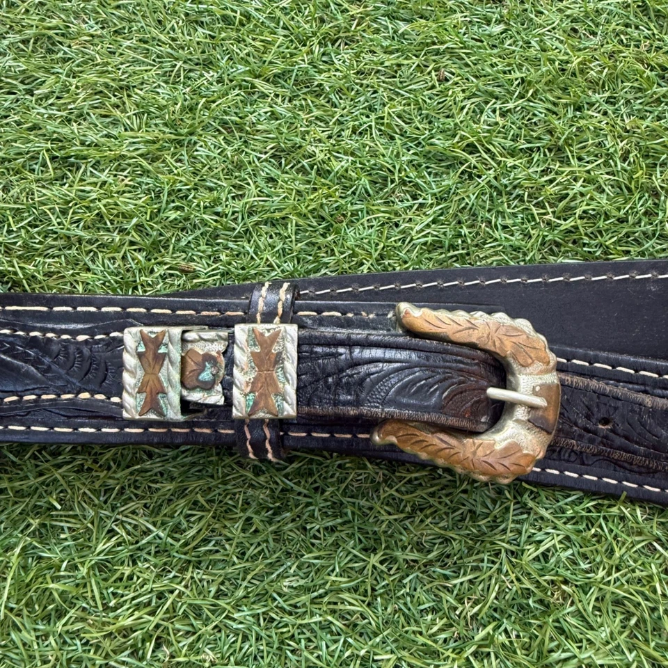 Cinturón Nocona Talla 34 Vintage Cuero Tooled Western Alpaca México Hebilla Foto 2 de 4
