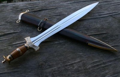 Medieval Gladius Short Sword with Scabbard Double Edged Steel Blade