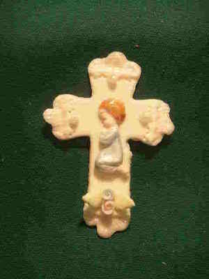 6 Pieces Cold Porcelain Trinket Cross Cake Deco Capia Baby Shower Favor - Boy