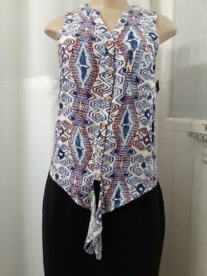 Philosophy Sleeveless Tank Top V Neck Button Down Pocket Hem Ties  Multicolor XS