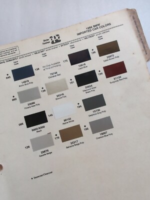 Auto Color Library Color Chip 1986 BMW Imported Car Colors PPG Automotive Paint Chip Color Chart | eBay