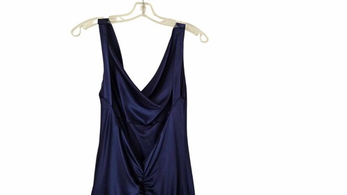 ABS Allen Schwartz Bias Cut Cowl Neck Satin Gown 6 Blue Open Back 90s 30s USA - Picture 11 of 20