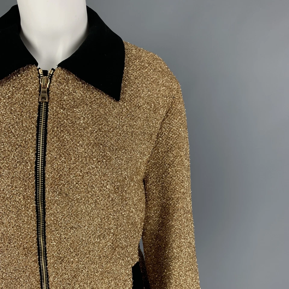 MOSCHINO Talla 6 Oro Negro Poliéster Metálico Chaqueta con Cremallera - Imagen 2 de 4