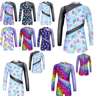 Girls Gymnastics Leotards Long Sleeve Ballet Dance Unitards Athletic Bodysuits