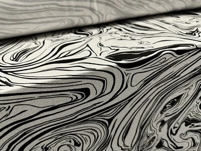 THE FABRIC MERCHANT Viscose Spandex Stretch Jersey Fabric, Per Metre - Marbled Swirl Print - White